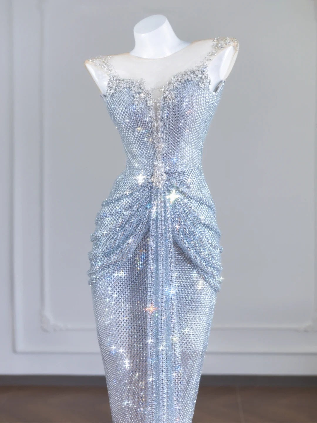 Sparkly Mermaid Scoop Neck Silver Sequin With Beaded Long Prom Dresses Formal Dress Party Birthday Outfits N406
