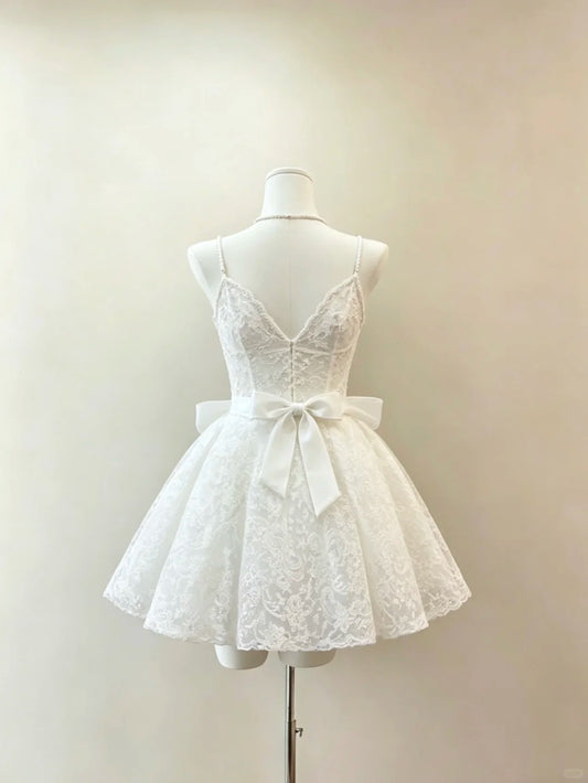 Timeless Short Homecoming Dresses Ball Gown Spaghetti Strap Lace White Short Graduation Mini Hoco Dress RB4697