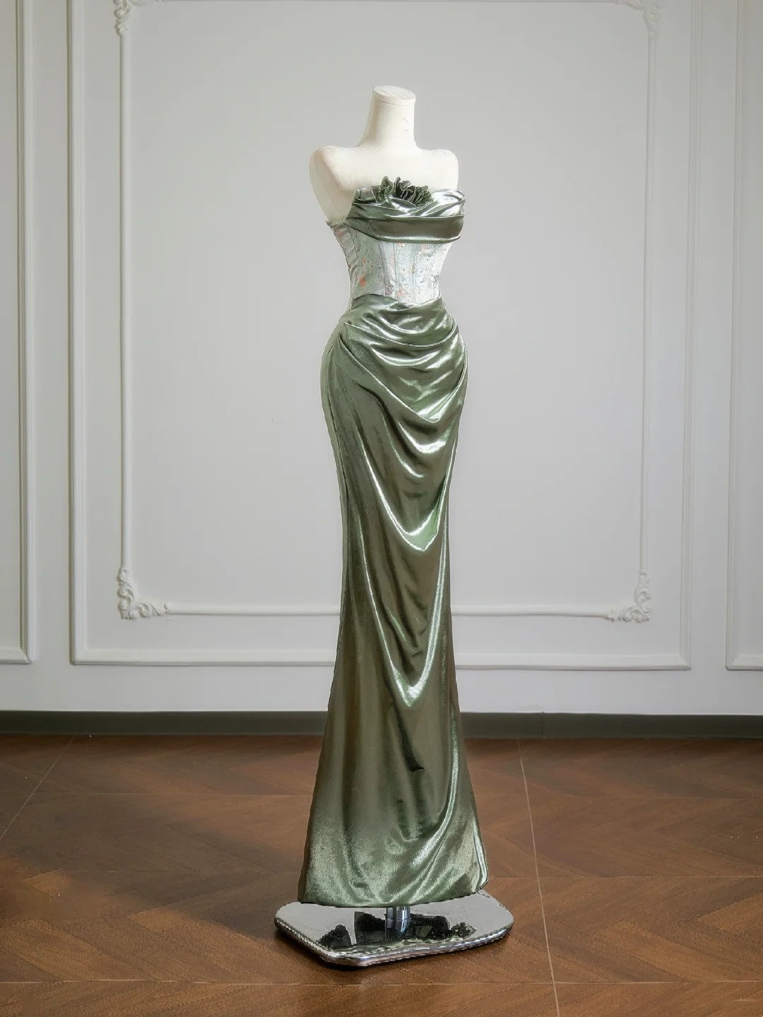 Romantic Mermaid Strapless Sage Green With Ruffles Long Prom Dresses Impress 18th Birthday Outfits Party Gown N397