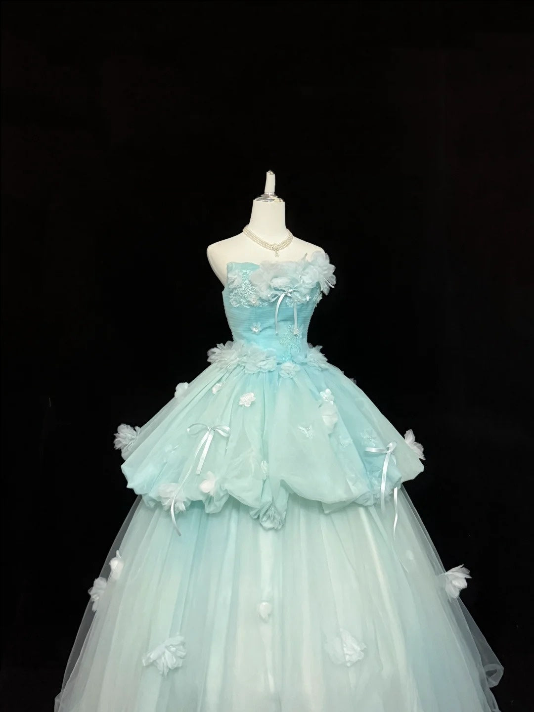 Sweet 16 Dresses Long Ball Gown Sweet Sixteen Long Birthday Dress Strapless Blue Tulle Formal Gown RC0321