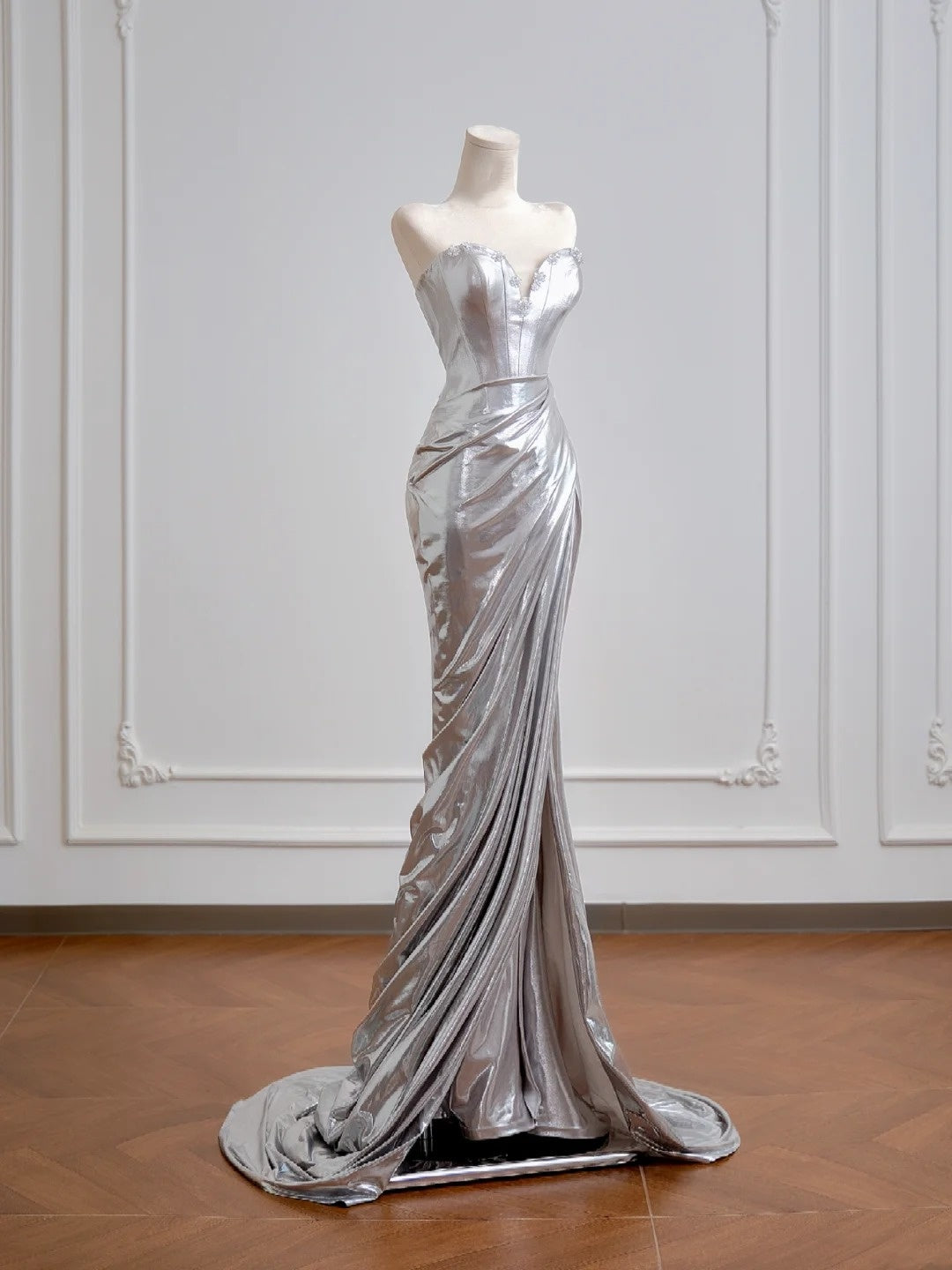 Shiny Mermaid Sweetheart Silver Sequin Prom Dresses Long Evening Formal Gown With High Slit Party Gowns N345