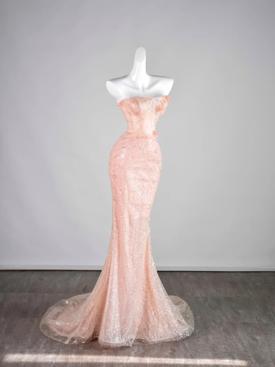 Classy Mermaid Pink Strapless Sequin Sleeveless Senior Prom dresses High School Formal Dress N1287