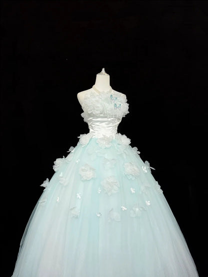 Sweet 16 Dresses Long Ball Gown Sweet Sixteen Long Birthday Dress Strapless Blue Formal Gown RC0317