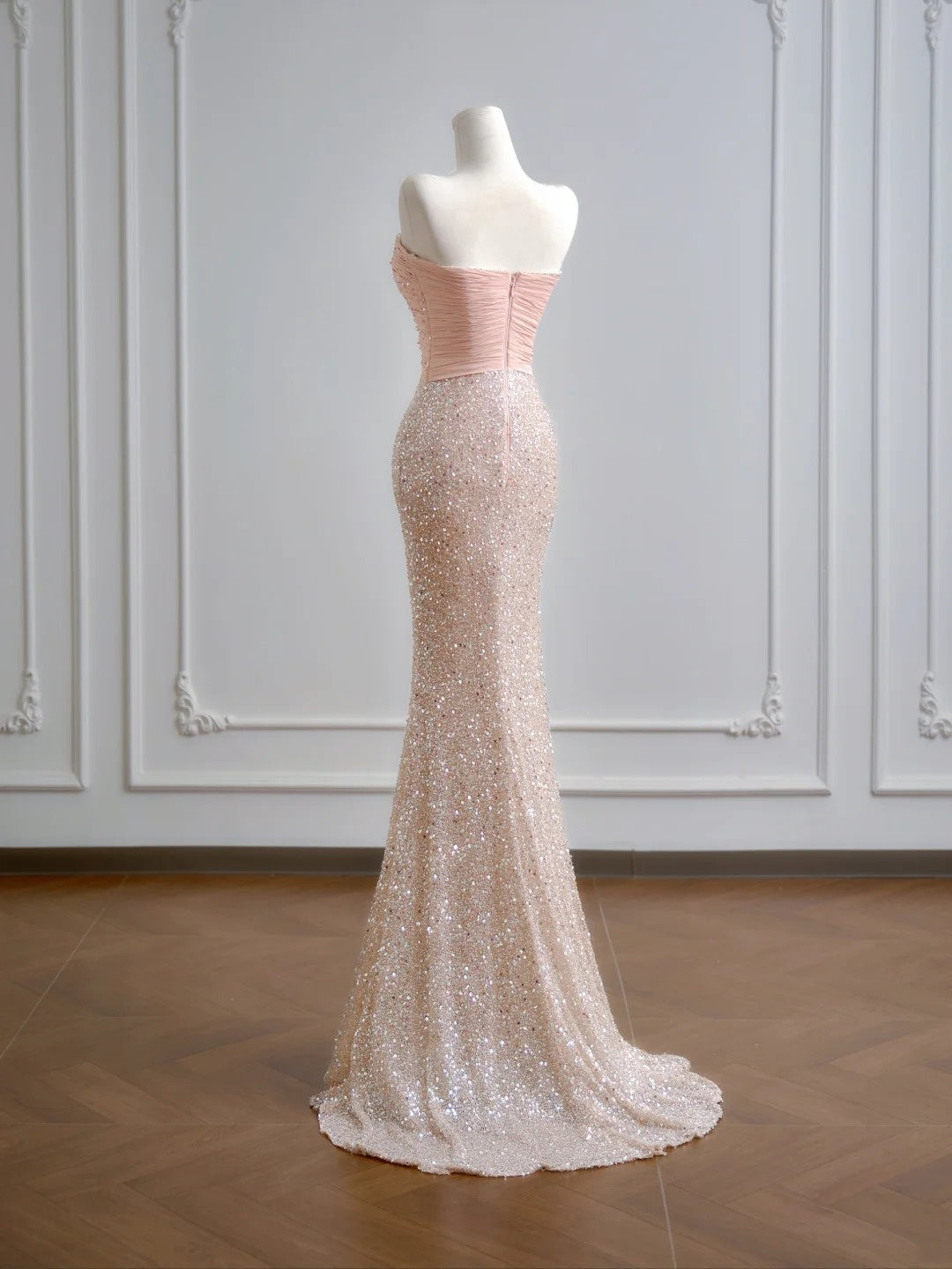 Sparkling Mermaid Sweetheart Champagne Pink Sequin Long Prom Dresses Impress 18th Birthday Outfits Party Gown N386