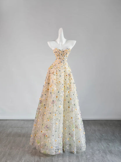 Cute Ball Gown Sweetheart Floral Long Prom Dresses Formal Gowns Inspo Evening Outfit N242