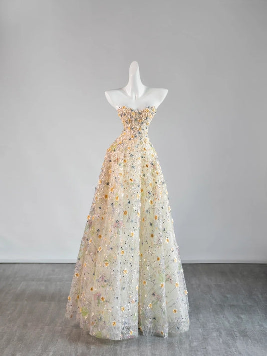 Cute Ball Gown Sweetheart Floral Long Prom Dresses Formal Gowns Inspo Evening Outfit N242