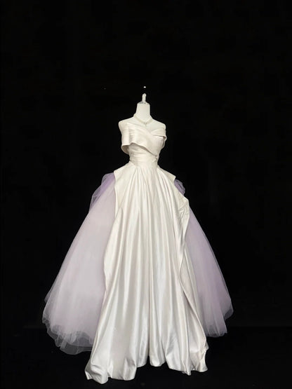 Sweet 16 Dresses Long Ball Gown Off Shoulder With Sleeves Lilac Tulle Sweet Sixteen Birthday Gown RC0363