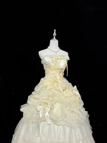 Sweet 16 Dresses Long Ball Gown Strapless Yellow With Lace Sweet Sixteen Birthday Gown RC0303