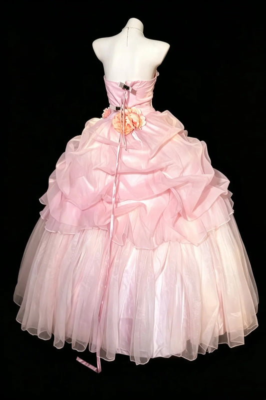 Princess Ball Gown Strapless Pink Quince dress Tulle Long Sweet 15 16 Quinceanera Dresses Vestido de princesa RB4466