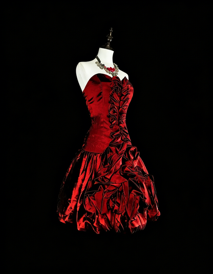 Princess Sheath Sweetheart Burgundy Satin Mini Short Homecoming Dresses Hoco Gowns N3066