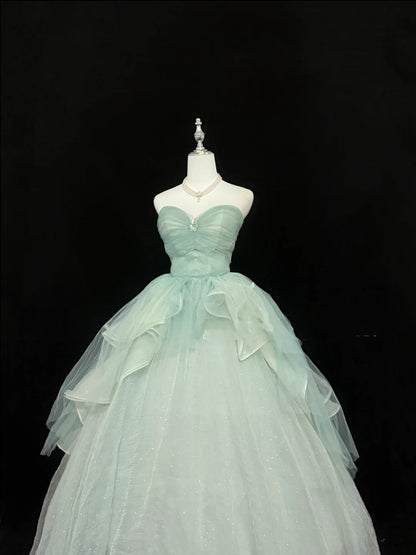 Sweet 16 Dresses Long Ball Gown Sweet Sixteen Long Birthday Dress Strapless Sage Green Formal Gown RC0362