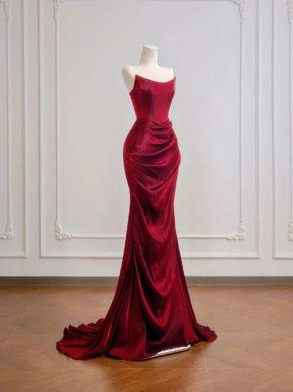 Romantic Mermaid Strapless Burgundy With Ruffles Long Prom Dresses Impress 18th Birthday Outfits Party Gown N396