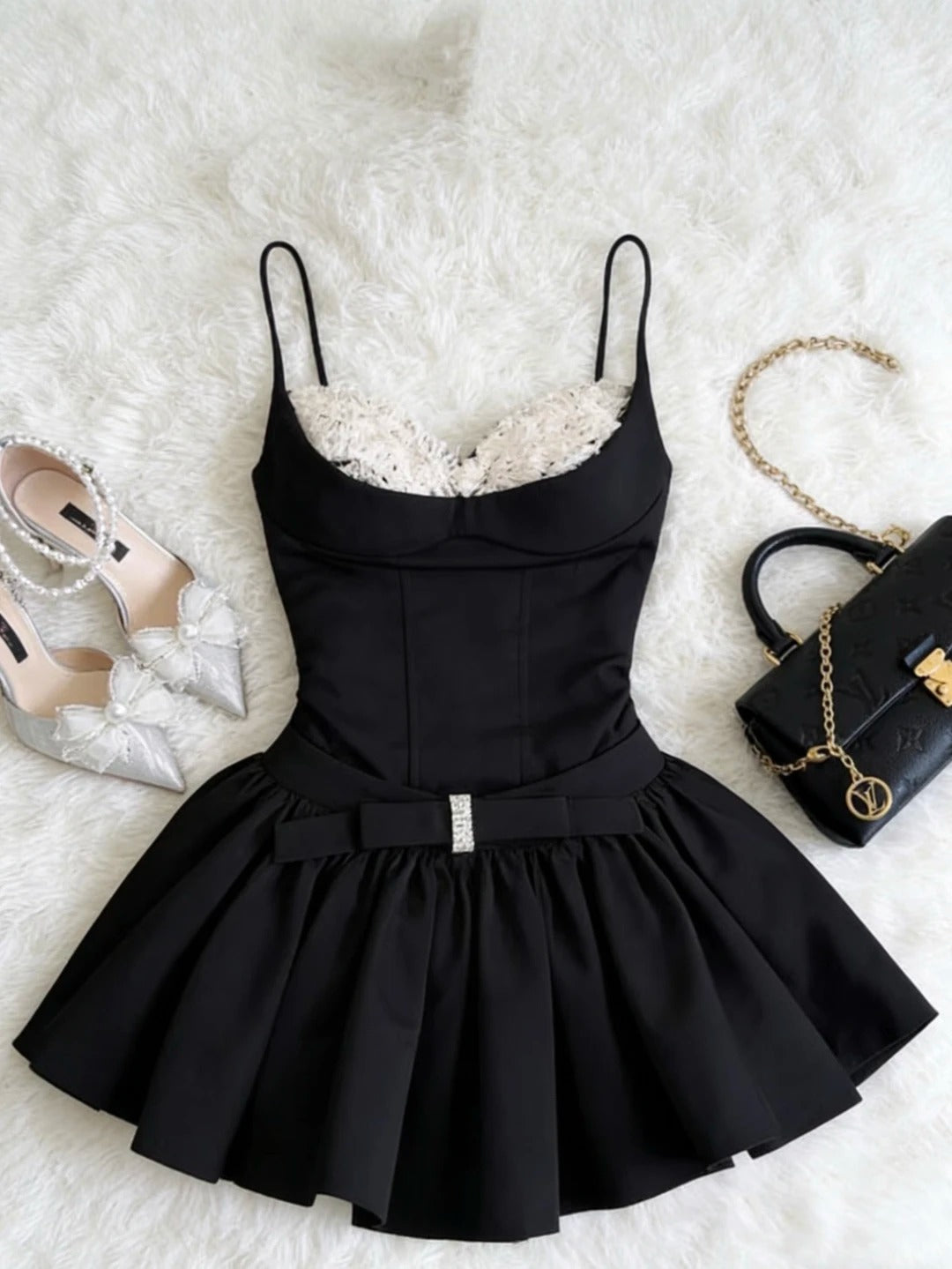 Refined A line Spaghetti Strap Little Black Dress Outfit Party Graduation Dress Inspo Senior Homecoming Outfits RB4784