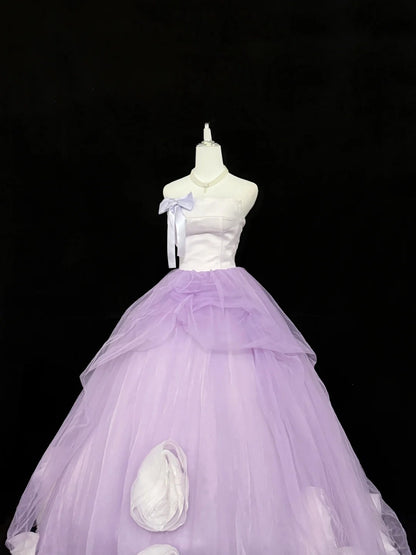 Sweet 15 Quinceanera Dress Ball Gown Strapless Lilac With Flowers Tulle 15th Birthday Gown RC0270