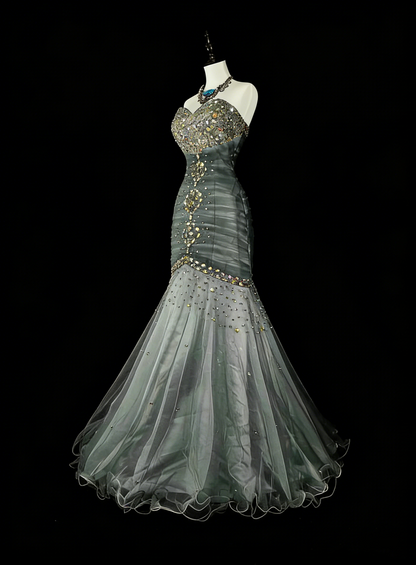 Vintage Prom Dresses Aesthetic 1950s Retro Mermaid Sweetheart Grey Long Party Dress N2022