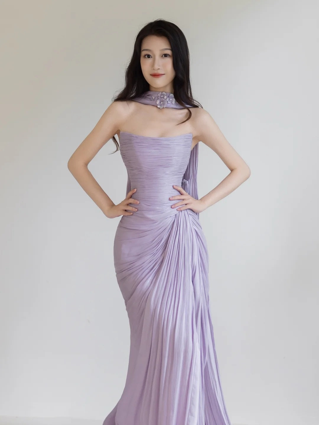 Charming Mermaid Strapless Lilac Slit Long Evening Prom Dresses Floor Length Evening Formal Dress N277