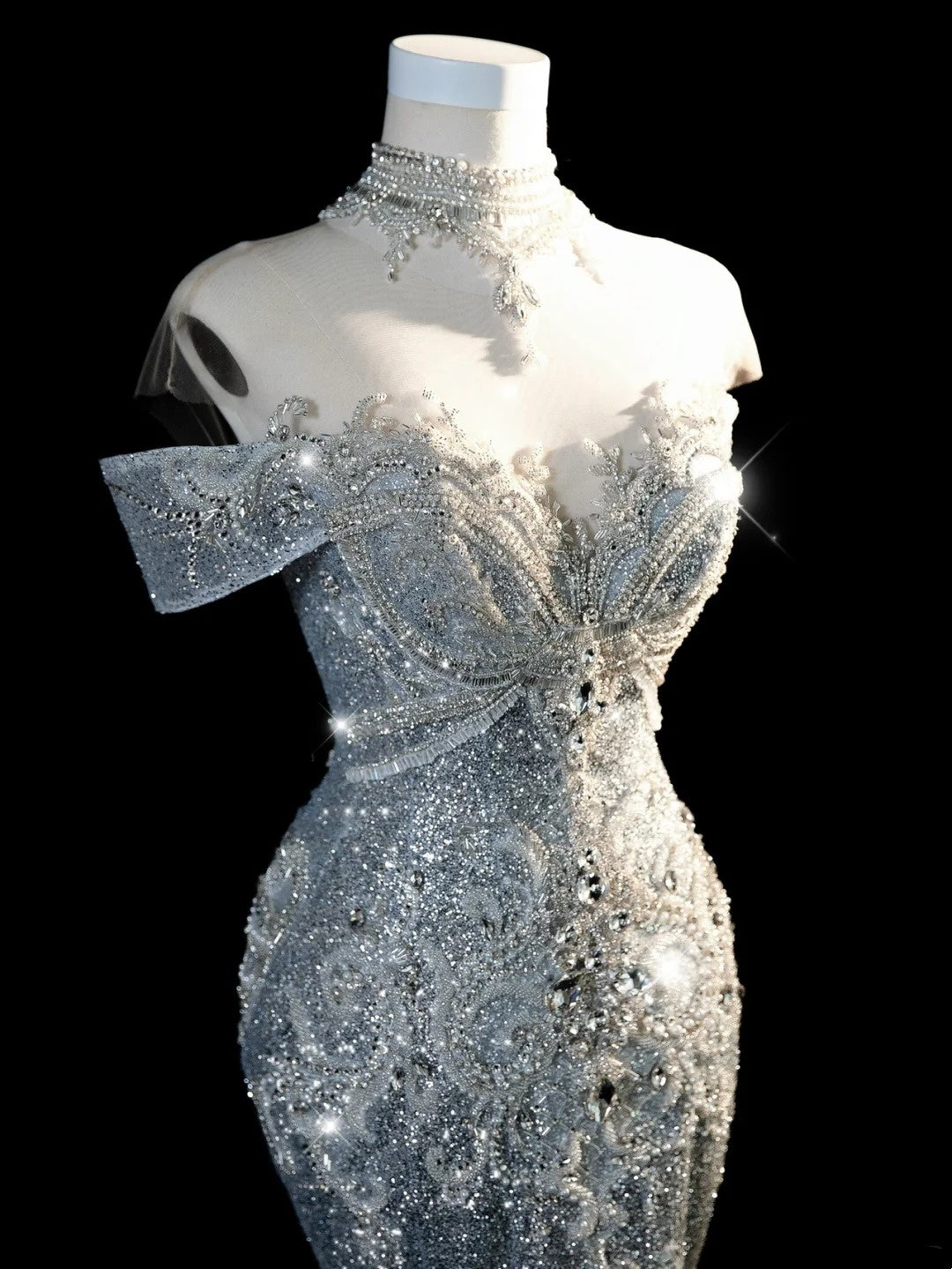 Fairytale Fantasy Art Wedding Dresses Mermaid Off The Shoulder Sequin With Beaded Bodice Long Brides Dress Fitted Bridal Gown N674