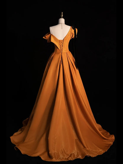 Chic Ball Gown One Shoulder Satin Sleeveless Senior Prom dresses High School Long Formal Dress N1267