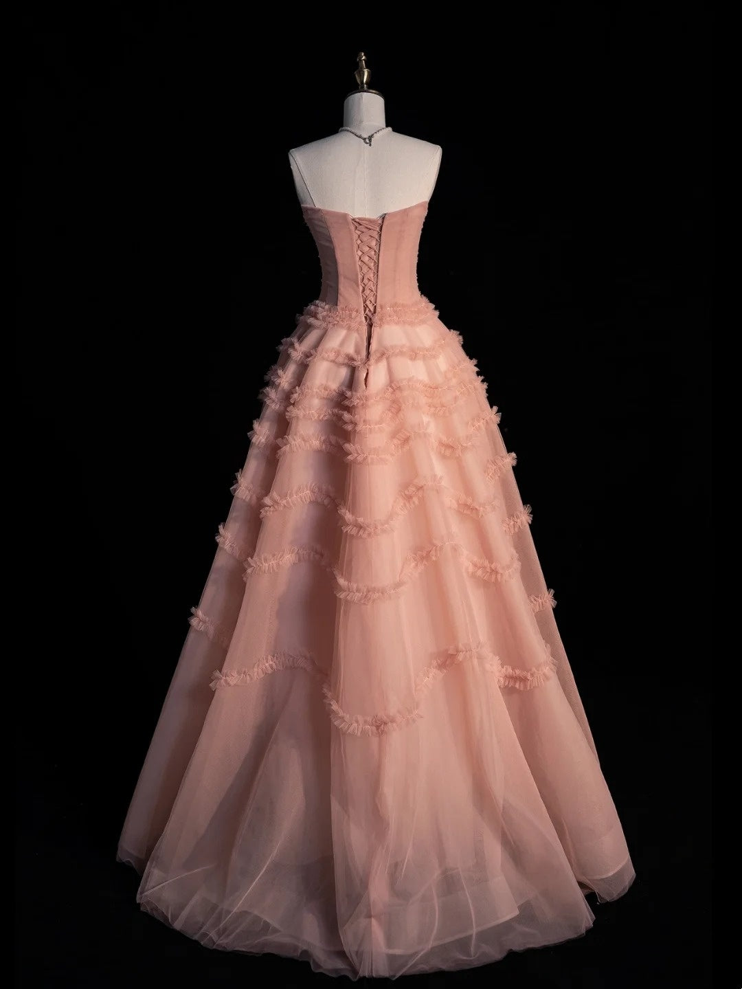 Cute Ball Gown Strapless Blush Pink Tulle Senior Prom Dresses High School Long Formal Dress N1273