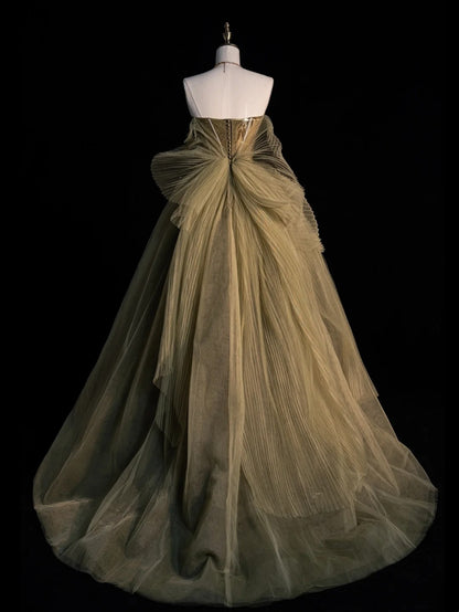 Modest Ball Gown Strapless Green Tulle With Appliques College Formal Outfits Long Prom Inspo Graduation Dresses N1220