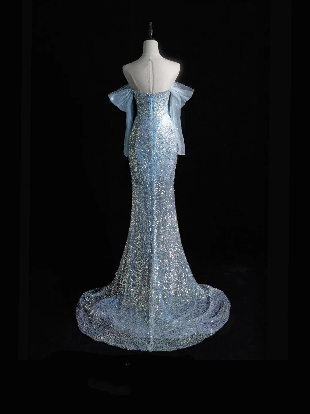 Beautiful Mermaid Off The Shoulder Light Sky Blue Sequin Long Prom Dresses Formal Gowns Inspo Evening Outfit N245