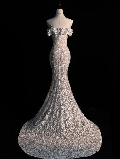 Classic Mermaid Wedding Dresses Off The Shoulder White With Short Sleeves Brides Dress Sequin Bridal Gowns N244