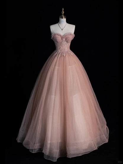 Beautiful Ball Gown Spaghetti Strap Pink Tulle Long Prom Dresses Inspiration Evening Gowns Formal Prom Dress N1214