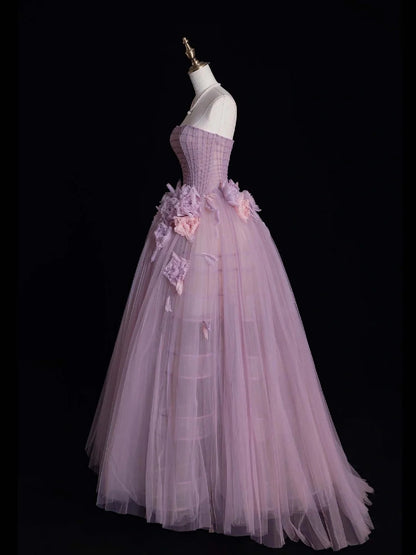 Modest Ball Gown Strapless Lilac Tulle Long Formal Evening Dress Gowns Formal Prom Dresses N747