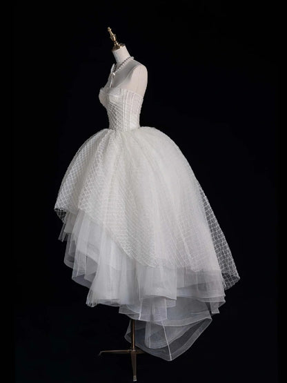 Classy Ball Gowns High Low Strapless White Tulle Prom Dresses Graduation Gown 20th Birthday Outfits N507