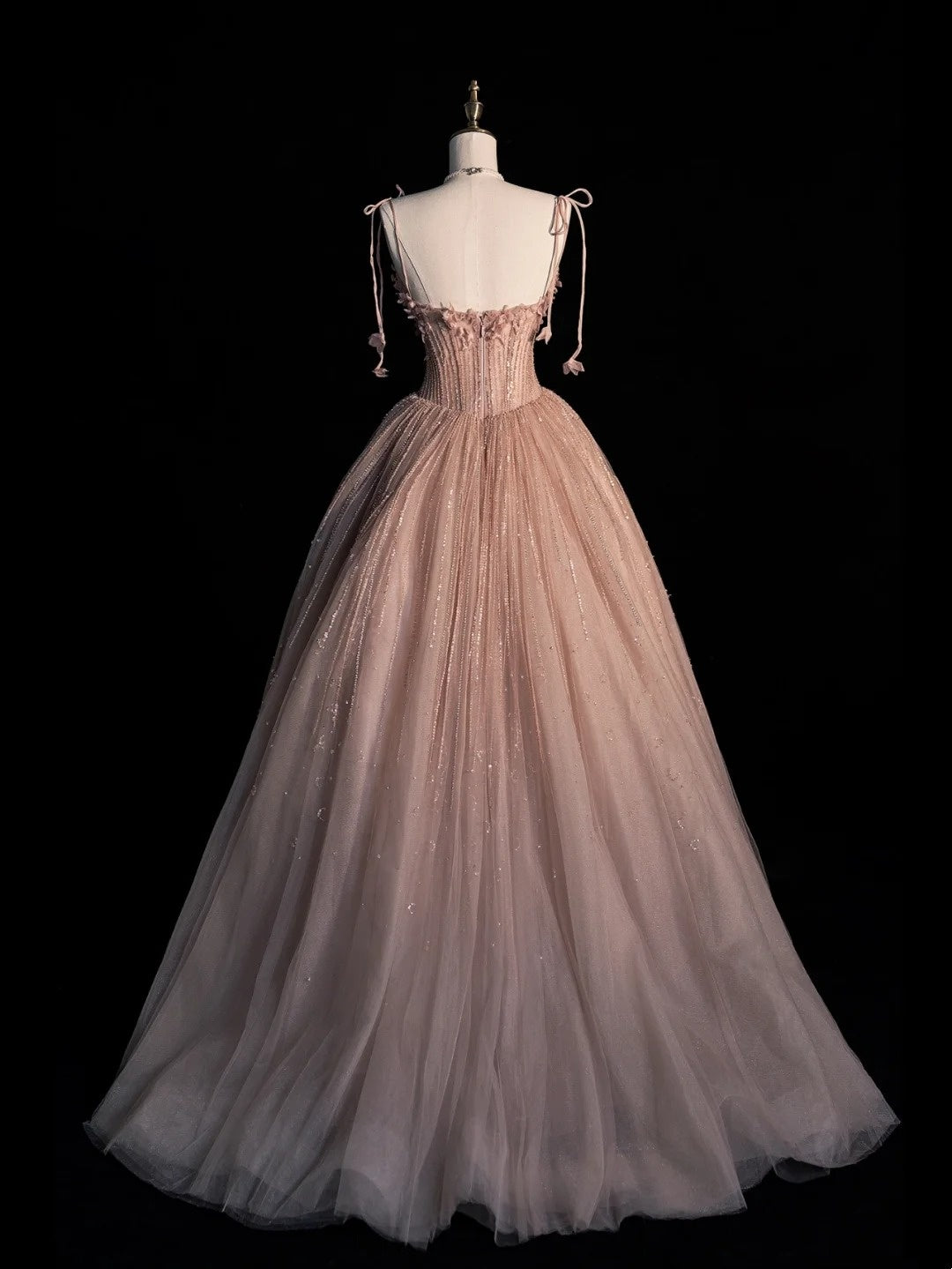 Beautiful Ball Gown Spaghetti Strap Pink Tulle Long Prom Dresses Inspiration Evening Gowns Formal Dress N1221