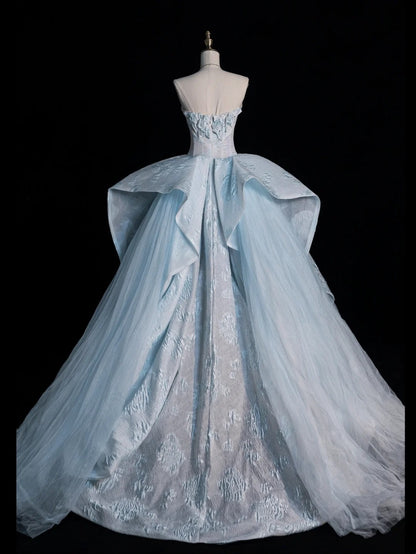 Beautiful Ball Gown Sweetheart Light Sky Blue Floral Sleeveless Long Prom Dress For Women Girls Evening Dresses N667