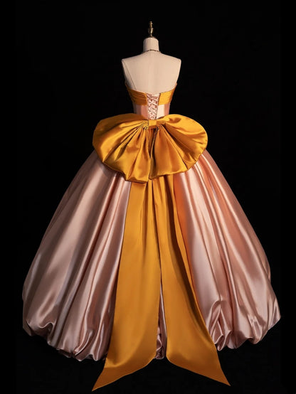 Modest Ball Gown Strapless Satin Pink Prom Dresses Inspiration Party Gowns Princess Formal Dress N1281