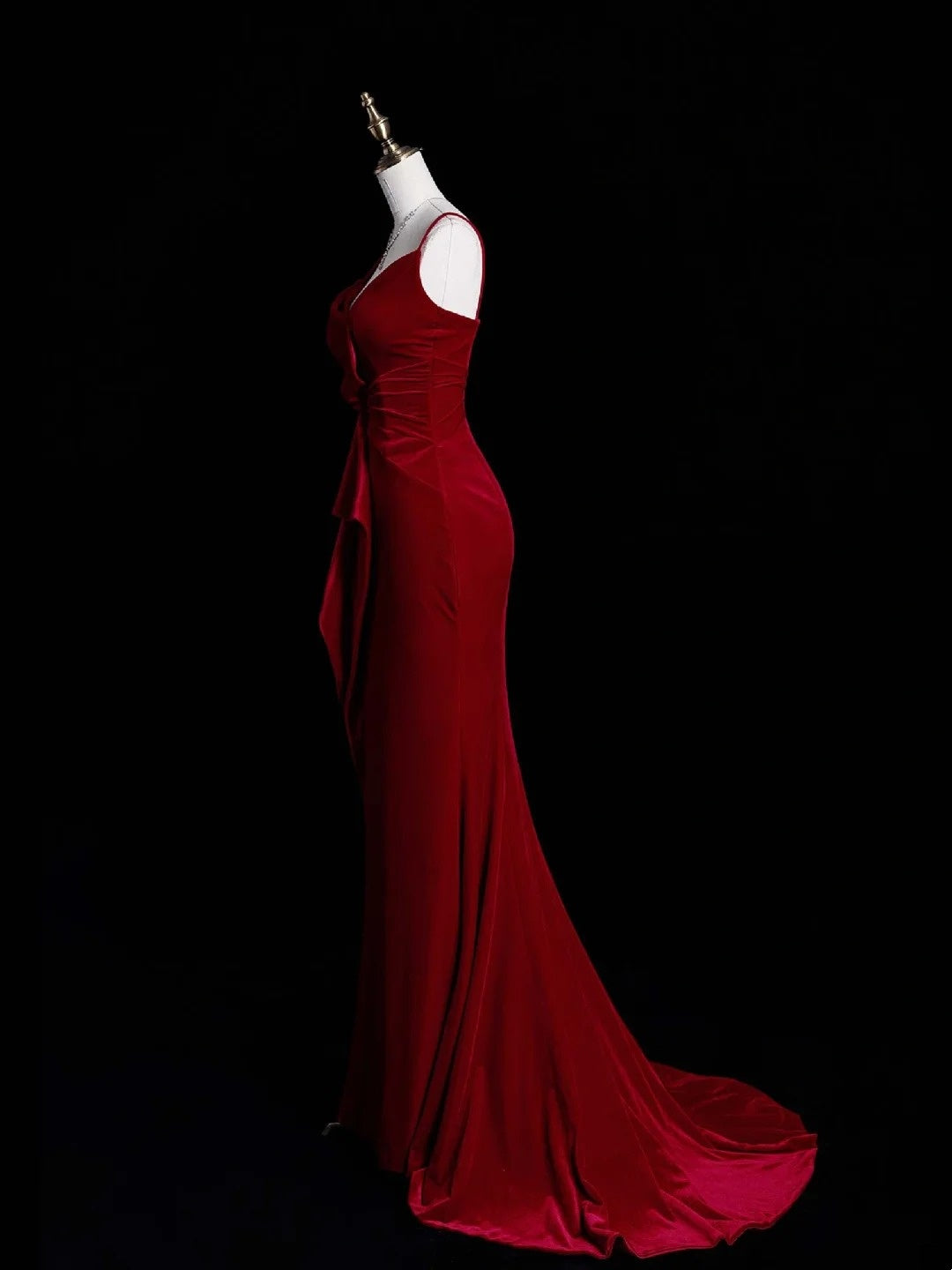 Modest Mermaid Spaghetti Straps Red Velvet Prom Dresses Inspiration Prom Dress Princess Graduation Dress B357