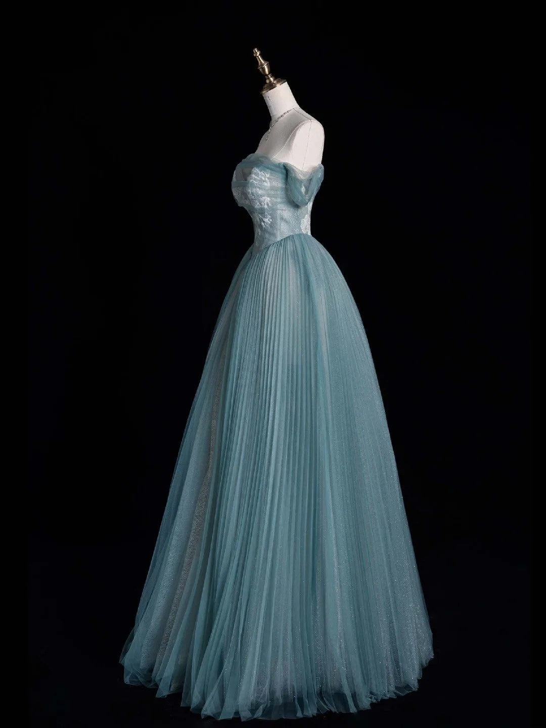 Beautiful Ball Gown Off The Shoulder Blue Tulle Long Prom Dresses Inspiration Evening Gowns Formal Dress N1228