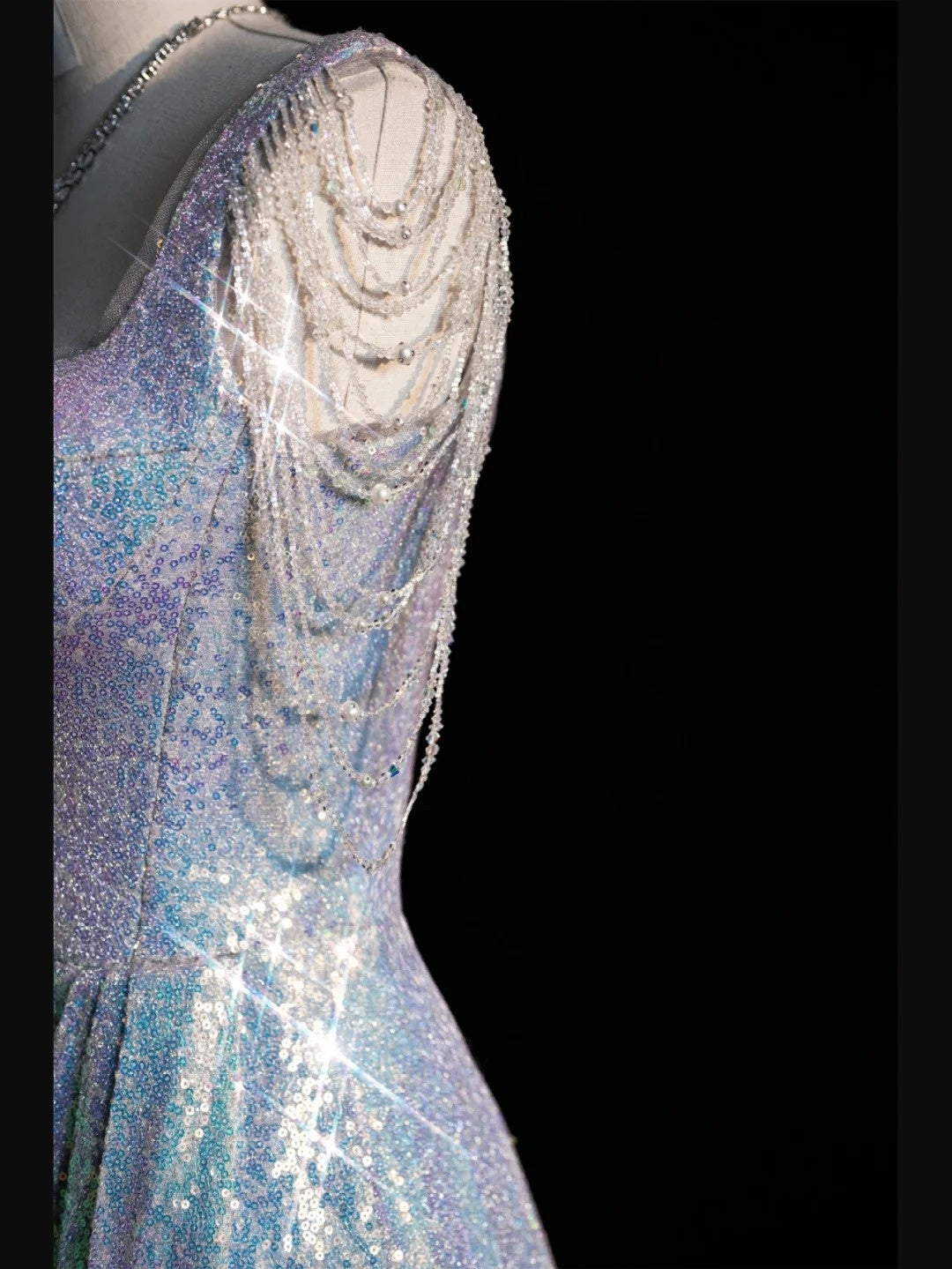 New Mermaid Square Neck Sequins Silver Long Prom Dresses For High School Teens Girls Formal Bridesmaid Dress N1074