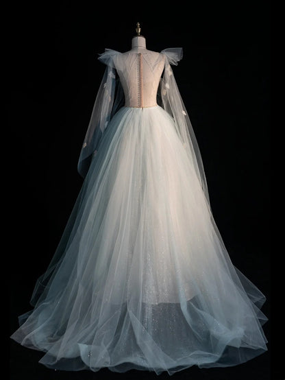 Princess Ball Gown V Neck Light Sky Blue Tulle College Formal Outfit Prom Graduation Dresses For Teens N1344