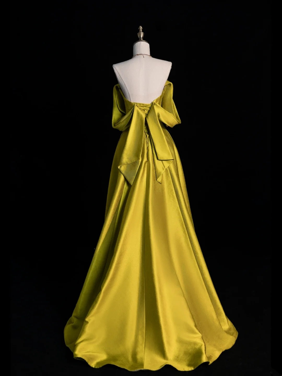 Modest A line Off The Shoulder Satin Green College Formal Outfit Long Prom Graduation Dresses For Teens N1168