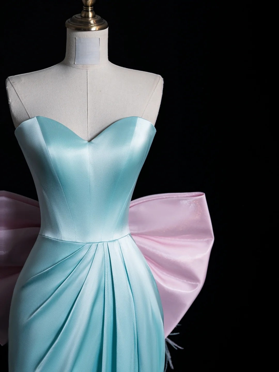 Stunning A line Sweetheart Blue Satin With Bow-knot Prom Dresses Inspiration Evening Dress Princess Graduation Gown N1080