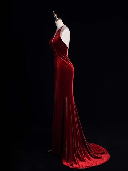 Stunning Mermaid Scoop Neck Burgundy Velvet With Tassels Prom Dresses Inspiration Evening Dress Princess Graduation Gown N1082