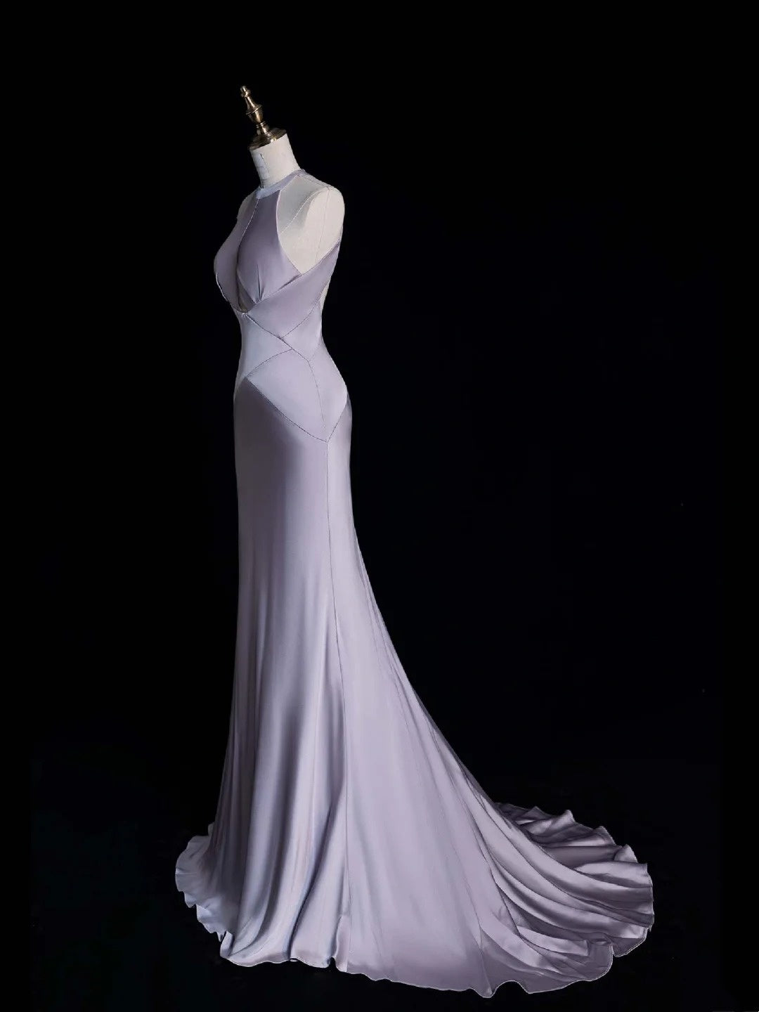 Princess Mermaid Halter Dusty Lilac Satin Long Formal Evening Dress Gowns Prom Dresses N744
