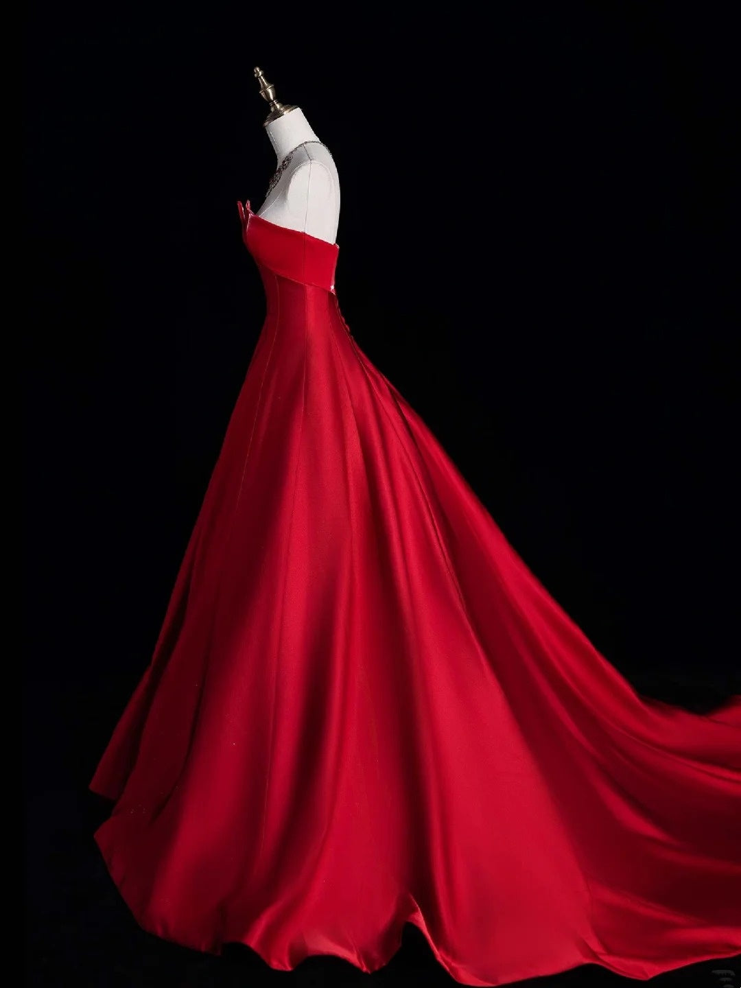 Modest Ball Gown Strapless Red Pleated Ruffles Long Prom Dresses Night Semi Formal Dress N691