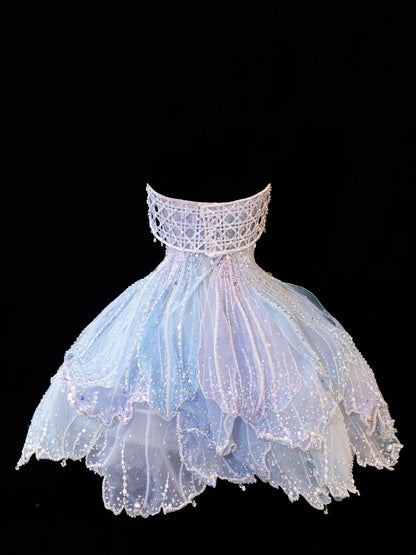 Princess Ball Gown Strapless Ice Blue Sequined Short Mini Homecoming Dresses Hoco Gowns N2841