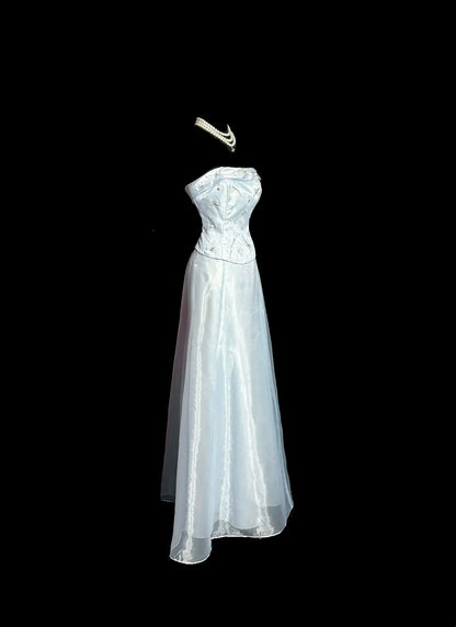 Beautiful Prom Dresses A line Strapless Light Sky Blue Satin Long Evening Outfits N3437