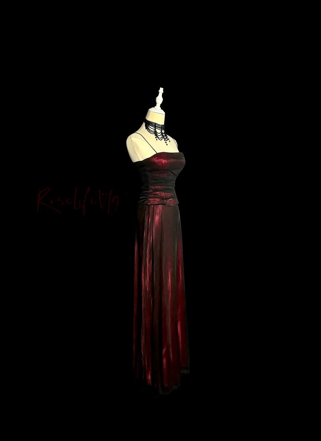 Beautiful Prom Dresses A line Burgundy Spaghetti Strap Black Tulle Long Evening Outfits N3434