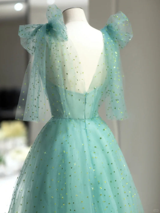 Beautiful Ball Gown Straps Green Tulle Sleeveless Long Prom Dresses Inspo Formal Outfits RB3990