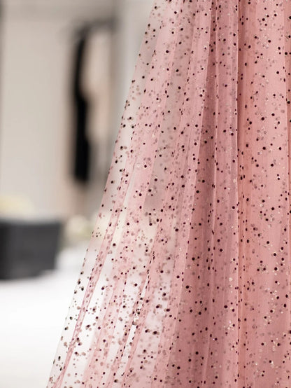 Pretty A line Sweetheart Pink Tulle Sleeveless Long Prom Dresses Formal Outfits RB3984