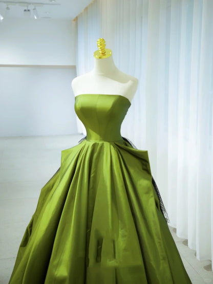 Elegant Ball Gown Strapless Green Satin Long Formal Dress 18th Birthday Prom Dresses N2846
