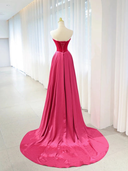 Beautiful Prom Dresses Mermaid Strapless Hot Pink Satin With Folded Long Formal Gown N2934