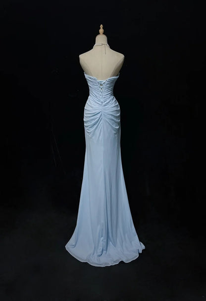 Light Sky Blue Prom Dress Inspo Mermaid Sweetheart Chiffon With Ruffled Birthday Outfits Formal Party Gown RC0120