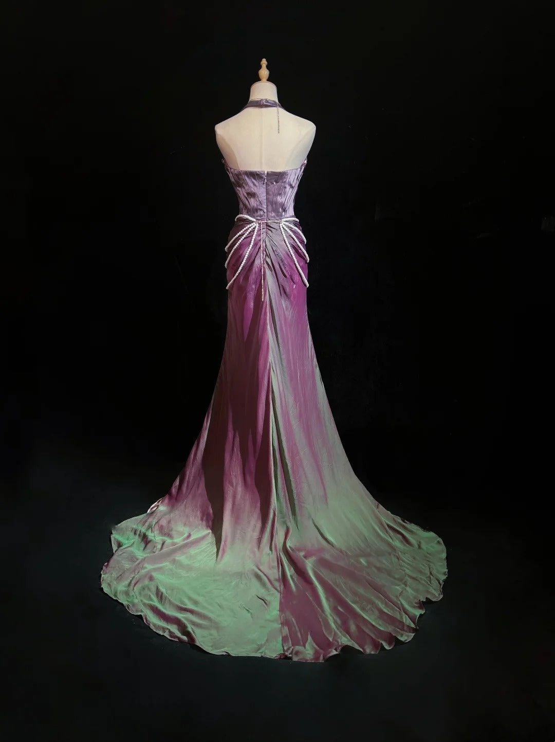 Glamour Prom Dresses Mermaid Halter Grape With Pearls Formal Evening Outfits N3851
